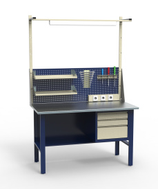 Стол-верстак с подвесной тумбой, экраном и рамой освещения СВ-0Т.00.00.14_сб3