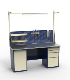 Верстак железный с оцинкованной столешницей, тумбой и драйвером для слесарных работ СВ-2Т.01.04.19_сб1