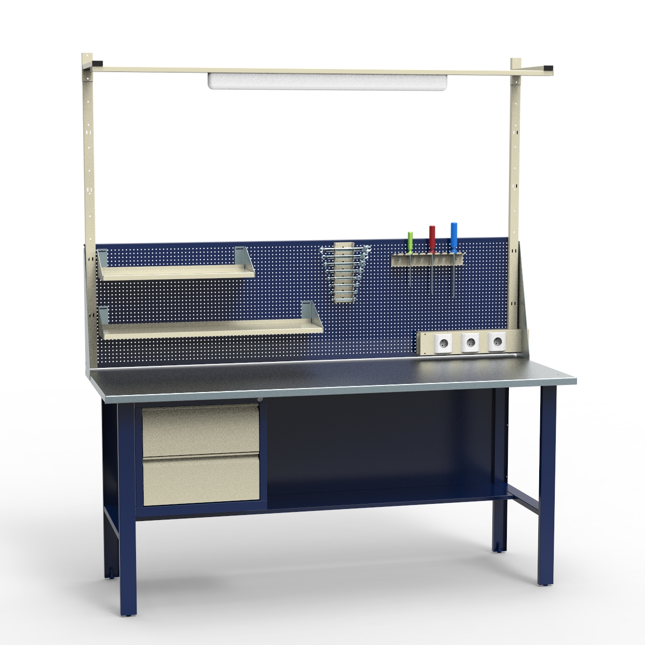 Стол-верстак  металлический с оцинкованной столешницей и подвесной тумбой СВ-0Т.00.00.19_сб1