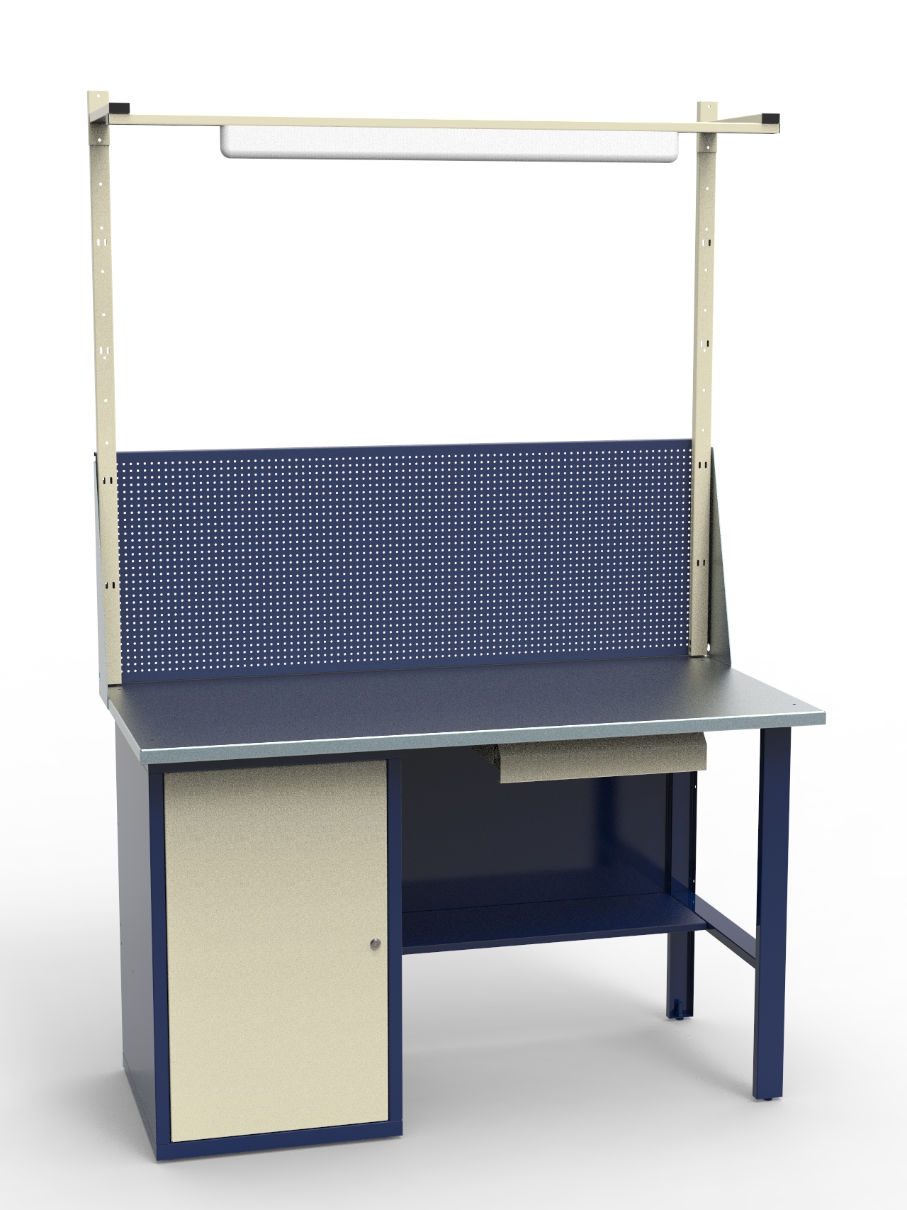 Верстак слесарный с оцинкованной столешницей, тумбой и рамой освещения СВ-1Т.01.00.14_сб4