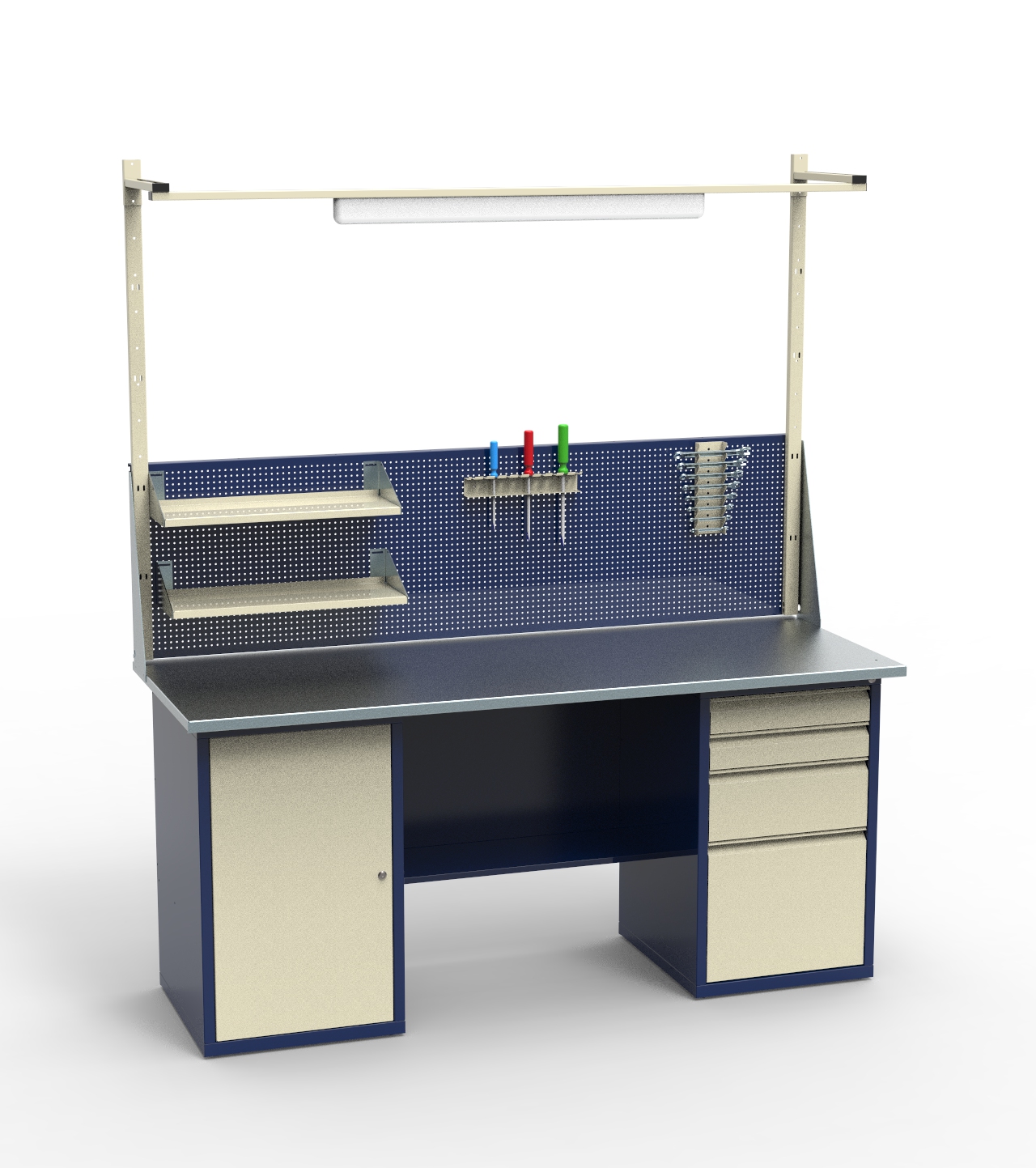 Верстак железный с оцинкованной столешницей, тумбой и драйвером для слесарных работ СВ-2Т.01.04.19_сб1