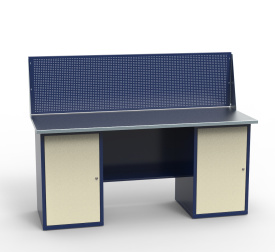 Верстак двухтумбовый слесарный СВ-2Т.01.01.19_сб1 с оцинкованной столешницей и экраном