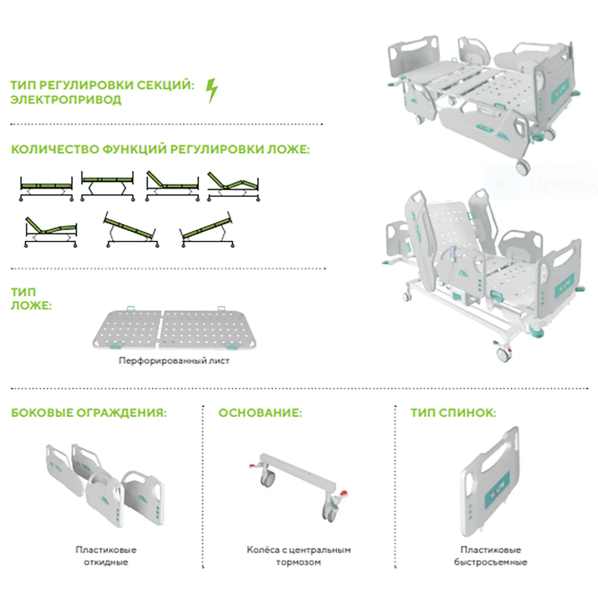 Кровать медицинская MB-95.1 (электропривод) с дополнительными опциями